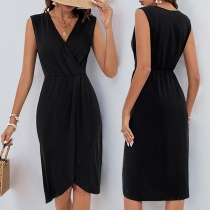 Sexy V-neck Sleeveless Irregular Hemline Slit Dress