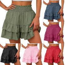 Fashion Elastic Waist Tiered Skorts