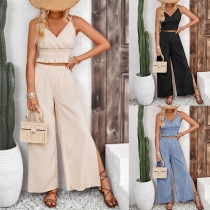 Fashion Two-piece Set Consist of Cami Crop Top and Side Slit Pants