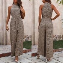 Fashion Floral Printed Crew Neck Sleeveless High-rise Wide-leg Jumpsuit