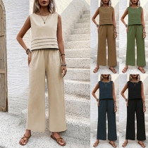 Fashion Two-piece Set Consist of Sleeveless Crop Top and Straight-cut Pants