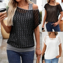 Fashion Slant Shoulder Knitted Mock Two-piece Shirt