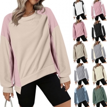 Casual Contrast Color Crew Neck Long Sleeve Shirt