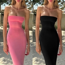 Sexy Strapless Backless Lace-up Bodycon Maxi Dress