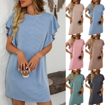 Fashion Crew Neck Ruffle Short Sleeve Mini Dress