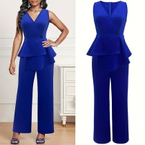 Fashion Two-piece Set Consist of Ruffle Shirt and Straight-cut Pants