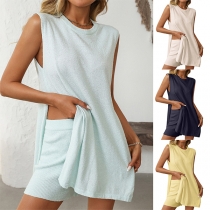 Comfy Two-piece Set Consist of Sleeveless Slit Shirt and Shorts