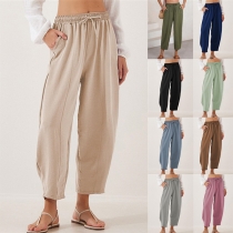 Casual Solid Color Drawstring Elastic Waist Pants
