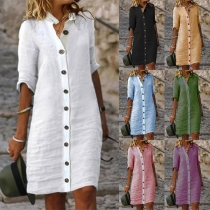 Casual Front Button Short Sleeve Shirt Dress