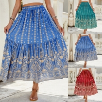 Vintage Floral Printed High-rise Maxi Skirt