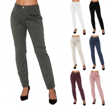 Fashion Solid Color Mid-rise Pants