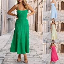 Fashion Square Neck Sleeveless Pleated Slip Dress