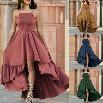 Fashion Square Neck Sleeveless Lace Spliced High-rise Irregular Hemline Dress