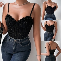 Sexy Ruffle V-neck Lace Cami Bodysuit