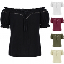 Vintage Bowknot Off-the-shoulder Puff Short Sleeve Shirt