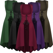 Vintage Square Neck Front Lace-up Sleeveless High-low Hemline Costumes Jacket