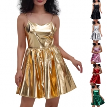 Fashion Bright Color Square Neck High-rise Party Dress