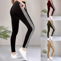 Fashion Side Houndstooth Printed High-rise Skinny Pants