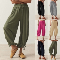 Casual Elastic Waist Side Drawstring Pants