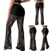 Fashion Lace Wide-leg Semi-through Lace Pants