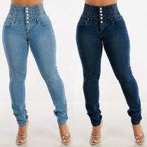 Fashion Elastic Waist Button Fly High-rise Skinny Jeans