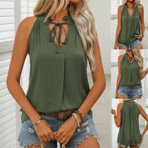 Casual Ruffle Self-tie V-neck Sleeveless Shirt