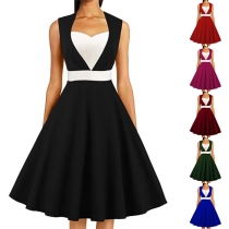 Fashion Contrast Color Sweetheart Neckline Sleeveless High-rise Dress