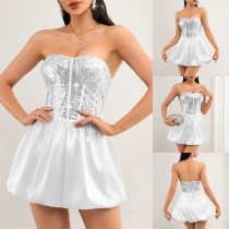 Sexy Sequined Spliced Strapless Back Lace-up Party Dress