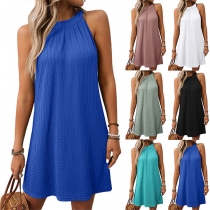Casual Solid Color Halter Neck Sleeveless Mini Dress
