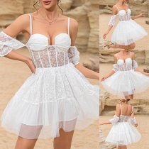 Sexy Sweetheart Neckline Open-shoulder Short Sleeve Corset Tutu Lace Party Dress
