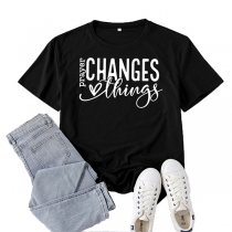 Casual Letter Printed-Changes Things- Crew Neck Short Sleeve Shirt