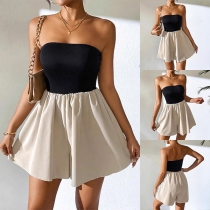 Fashion Contrast Color Strapless Romper