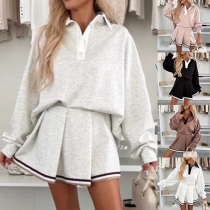 Street Fashion Two-piece Set Consist of Loose Sweatshirt and Pleated Skirt