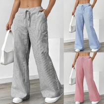 Casual Vertical Striped Drawstring Loose Pants