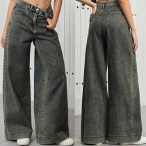 Vintage High-rise Wide-leg Old-washed Denim Jeans