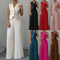 Elegant Two-piece Set Consist of Double-breated Vest and Pleated Pants