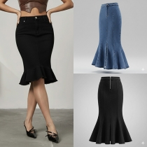 Fashion High-rise Fishtail Old-washed Denim Skirt