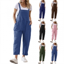 Casual Solid Color Side Pockets Loose Jumpsuit