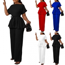 Elegant Two-piece Set Consist of Shirt and Straight-cut Pants