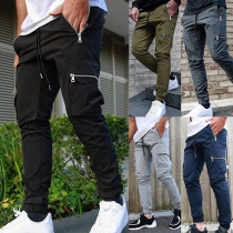 Casual Zipper Pockets Drawstring Waist Pants for Men