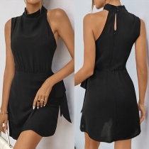 Fashion Halterneck Sleeveless Self-tie Mini Dress