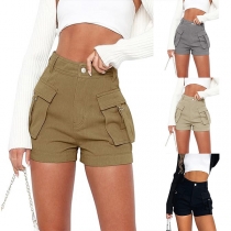 Fashion High-rise Side Patch Pockets Cargo Denim Shorts