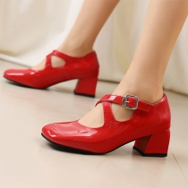 Vintage Square-toe Cross Strappy Block-heeled Sandals with Buckle