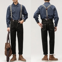 Vintage Denim Suspender Pants for Men