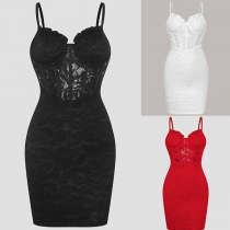 Elegant Floral Jacquard Corset Style Bodycon Lace Dress