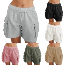 Fashion Elastic Waist Side Pockets Shorts