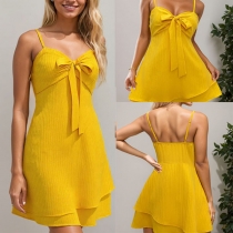 Fashion Self-tie Sweetheart Neckline Ruffle Cami Dress
