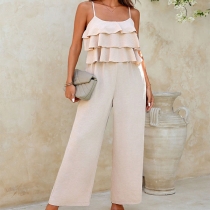 Fashion Ruffle Square Neck Straight-cut Jumpsuit