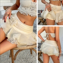 Fashion High-rise 3D Rose Ruffle Mini Skorts