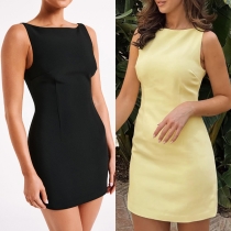 Fashion Solid Color Crew Neck Sleeveless Back Zipper Mini Dress